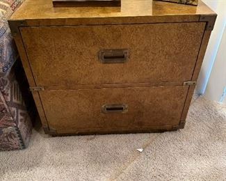 Thomasville Chinese Style Two Drawer Side Table with Brass Accents
