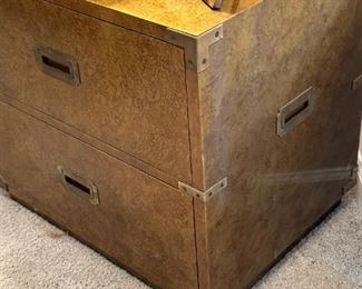 Thomasville Chinese Style Two Drawer Side Table with Brass Accents