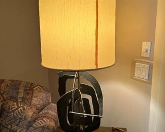 Brutalist MCM Torch Cut Iron Table Lamp by HARRY BALMER for LAUREL Lamp Co