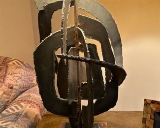 Brutalist MCM Torch Cut Iron Table Lamp by HARRY BALMER for LAUREL Lamp Co