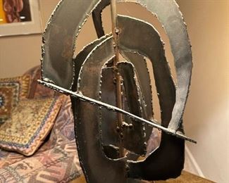 Brutalist MCM Torch Cut Iron Table Lamp by HARRY BALMER for LAUREL Lamp Co