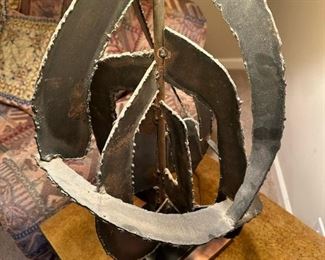 Brutalist MCM Torch Cut Iron Table Lamp by HARRY BALMER for LAUREL Lamp Co