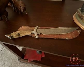 Handmade Deer Foot Handle Knife with Leather Sheath