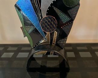 Blue Pomegranate Studio Glass Art with Stand