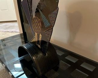 Blue Pomegranate Studio Glass Art with Stand