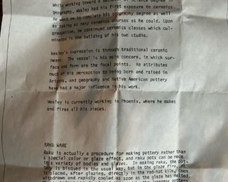 Raku Ware Pottery by WESLEY ANDEREGG