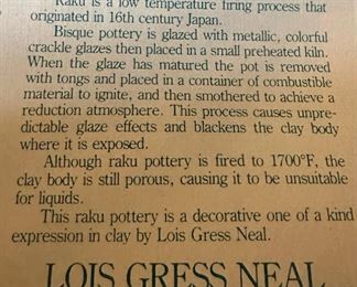 Signed Raku Pottery "Box" by LOIS GRESS NEAL