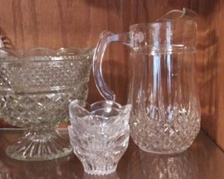gorgeous crystal water pitcher, serving bowl and dishes!