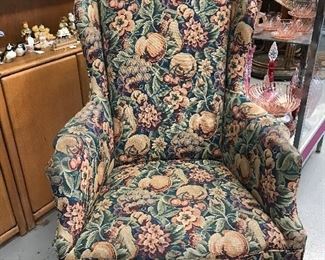 Comfy Wingback chair with great fabric and design. Queen Anne Legs