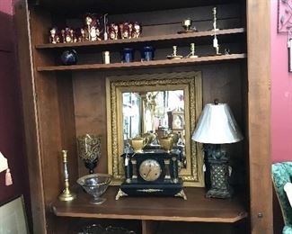 Wonderful cabinet for display or storage.  Notice Vicgtorian Mantel Clock - needs serviced