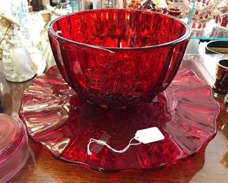 Ruby Red Bowl and Platter