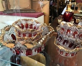 Ruby Red and Gold Berry Bowl and Dishes