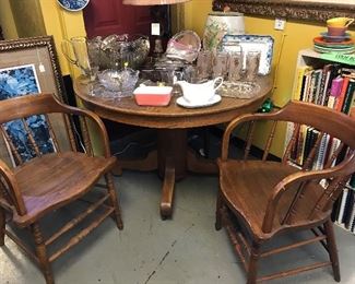 Love our Oak Round Table and two Oak arm chairs ( desk or for dining)