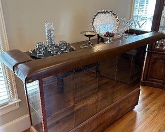Vintage mirror-front bar on casters 