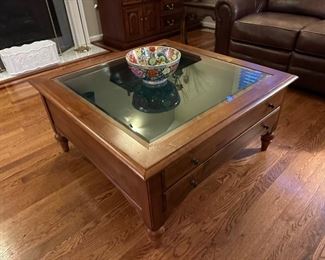 Square display case top coffee table