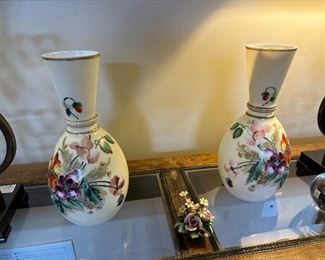Pair of late 1800s English hand painted vases 