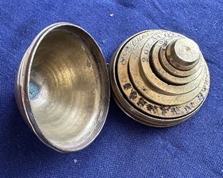 Antique brass weights from 1854