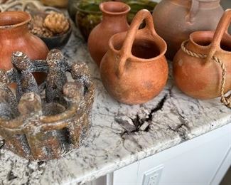 Clay pots together, friends circle candle holder