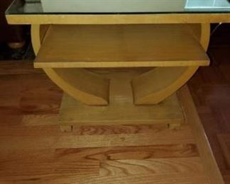 MCM wood table with mirror top.