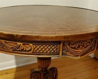 Antique, table. Leather top.