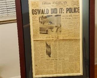 Historic newspaper. Professionally framed and matted.