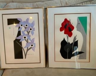 Two color wood cuts by Kiyoshi Saito