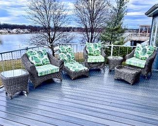 Outdoor Wicker Patio Chairs, Table and Chaise Lounge Chair with Cushions