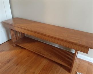 Amish oak bench with shelf