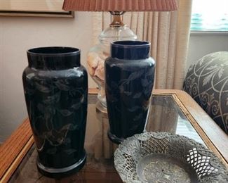 Pair of vases with sterling overlay
