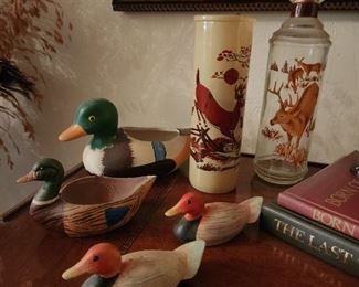 Ducks, deer candle and decanter with deers