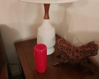 Mid Century Modern ceramic and teak lamp
