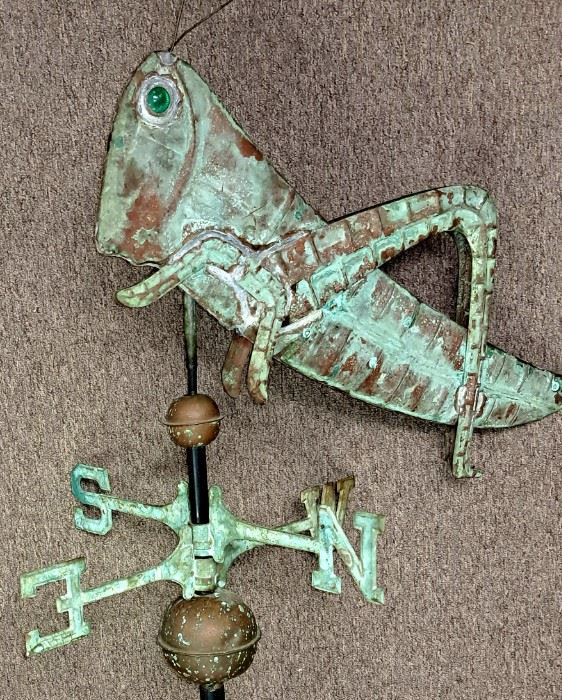 1/2 OFF ALL REMAINING ITEMS!!   Large 2 Day Estate/Household Sale. Contents of 7 different estates'/households under one roof!! Vintage copper grasshopper weathervane w/ base