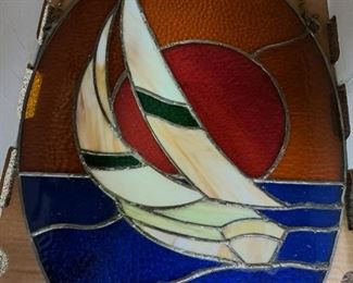 Vintage hanging stained glass sailboat