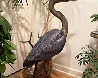 SOLD—-W. H. Turner Full Size Heron Cast Bronze Sculpture.  43 inches Tall.