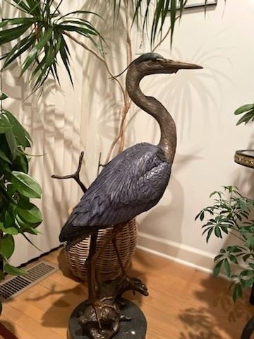 SOLD—-W. H. Turner Full Size Heron Cast Bronze Sculpture.  43 inches Tall.