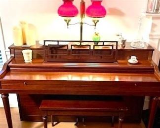 Gable Nelson Spinnet Piano and Bench; Made by Everrett Piano Company