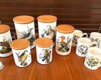 Vintage Portmeirion 1970’s Birds of Britain Canisters; Floral vase & Mugs
