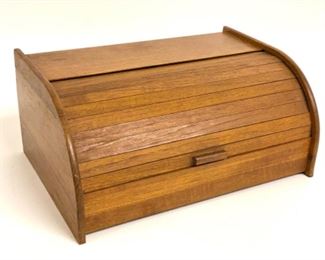 Mid century teak bread box with roll down