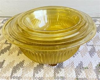 Depression Set of four ribbed glass nesting bowls in fantastic condition