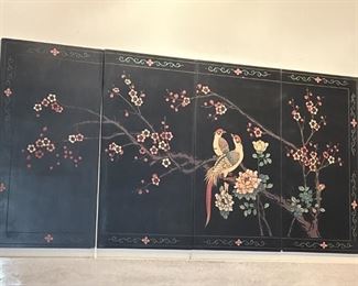 (4) Asian Black Lacquered Panels