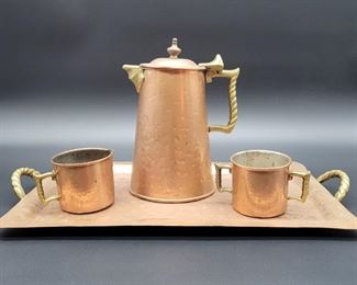 (4) Vintage Hand Made Hammered Copper Coffee Set