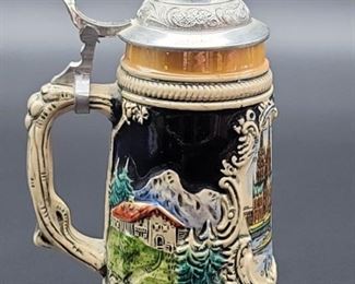 Vintage German Beer Stein w/ Pewter Lid 
