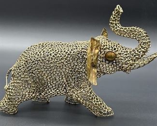 Pierced Metal Elephant Figurine w/ Gold Ears