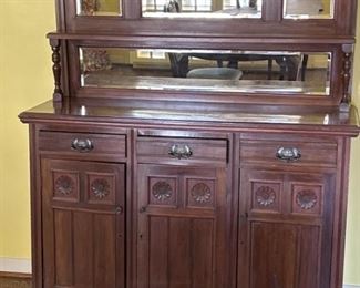 Vintage English Buffet with Mirrored Hutch