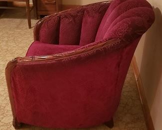 Awesome Ornate Carved Wood Purple Satin Padded Armchair  35.5"W x 35.5"D  $595