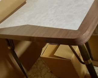 MCM Mid Century 2 Tone Formica Top Kitchen Dinette Table 47.5"W x 35.5"D x 28.75"H. (no chairs) Has some damage of 2 edges $295