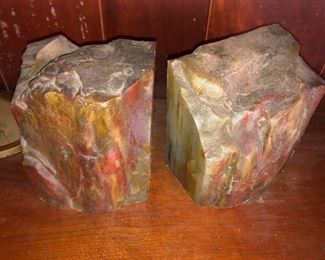 Close Up View Of These Gorgeous Colors Of These Petrified Wood Heavy Stone Pair Of Book Ends