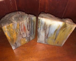 Close Up Side View Of These Gorgeous Colors Of These Petrified Wood Heavy Stone Pair Of Book Ends