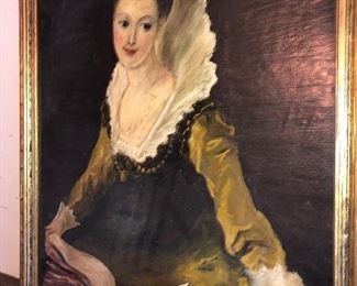 Antique Oil Painting On Board Of A Royal Family Lady