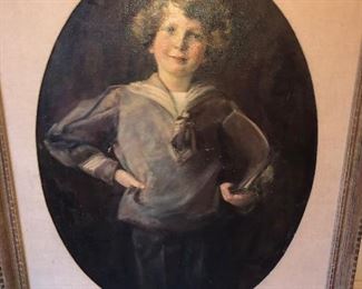 Large Antique Oval Oil Painting On Board Portrait In Military Clothing